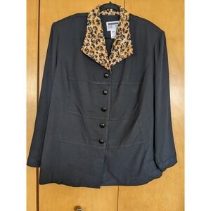 Vintage Lois Snyder Dani Max Woman Black Blazer Leopard Sequin Collar Size 20